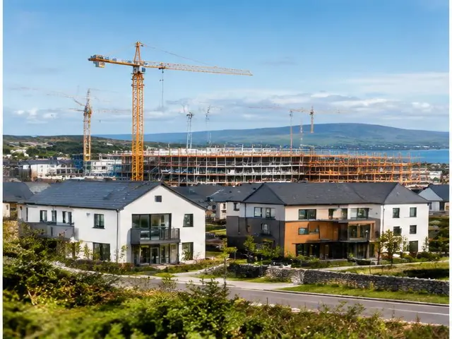 Construction cranes above new Irish homes